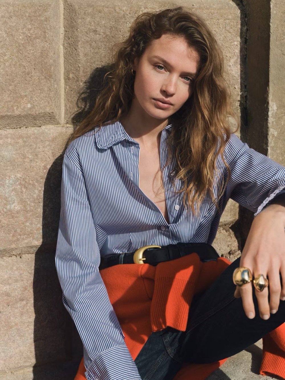 H&M Blue and White Pinstripe Button-Down Shirt - Women